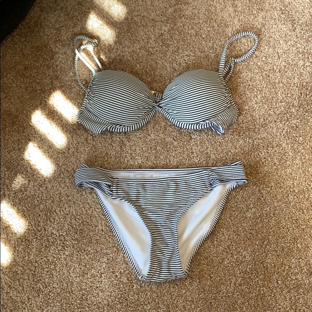 blue and white striped cup swimsuit